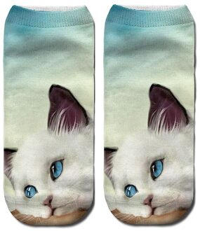 3D Print Grappige Leuke Cartoon Kitten Korte Sokken Paar Creatieve Kleurrijke Meerdere Kawaii Kat Gezicht Gelukkig Low Enkelsokken vrouwen 2