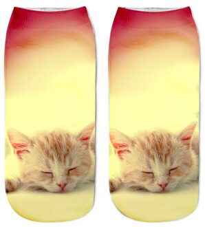 3D Print Grappige Leuke Cartoon Kitten Korte Sokken Paar Creatieve Kleurrijke Meerdere Kawaii Kat Gezicht Gelukkig Low Enkelsokken vrouwen 6