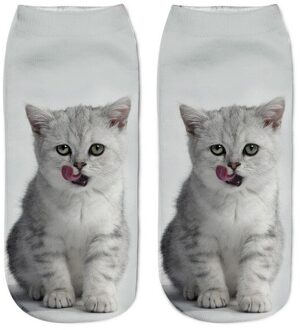 3D Print Grappige Leuke Cartoon Kitten Korte Sokken Paar Creatieve Kleurrijke Meerdere Kawaii Kat Gezicht Gelukkig Low Enkelsokken vrouwen 7