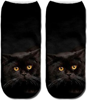 3D Print Grappige Leuke Cartoon Kitten Korte Sokken Paar Creatieve Kleurrijke Meerdere Kawaii Kat Gezicht Gelukkig Low Enkelsokken vrouwen