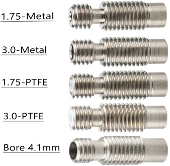 3D Printer E3D V6 Heat Break Hotend Throat For 1.75/3.0/4.1mm All-Metal / with PTFE, Stainless Steel Remote Feeding Tube Pipes