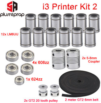 3D Printer Reprap I3 Beweging Kit GT2 Poelie 608zz 624zz Kogellager LM8UU Lineaire Lager 5x8 Coupler as