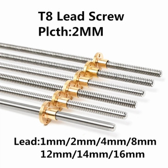 3D Printer T8 Lead Screw OD 8mm Pitch 2mm Lead 2mm 200mm 250mm 300mm 350mm 400mm 450mm 500mm With Nut For Reprap