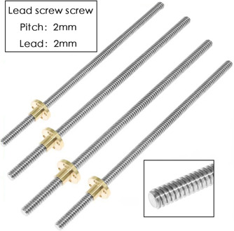 3D Printer T8 Lead Screw OD 8mm Pitch 2mm Lead 2mm 200mm 250mm 300mm 350mm 400mm 450mm 500mm With Nut For Reprap