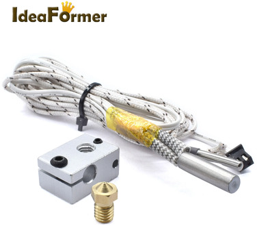 3D printer V6 Heating Aluminum Block +HT-NTC100K Thermistor with XH2.54 terminal+12V/24V 50W Heating Tube for V6 J-head Hotend