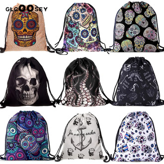 3D printing Drawstring Bag Travel Canvas Draw String Bag skull Octopus Pattern Harajuku Gothic Backpack Schoolbag