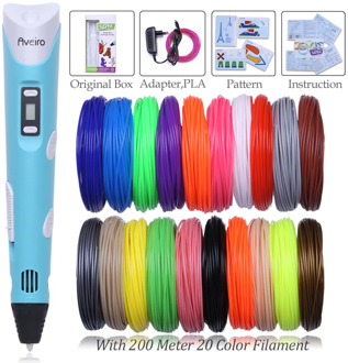 3D Printing Pen 3 d Drawing Pens LED Display DIY 3-D Printer Pen With 20 Color 200M PLA Plastic For Kids Christmas Birthday Gift
