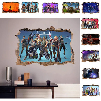 3D PVC Wall Stickers Fortnites Game Figure Tattered Frame Decals Art Kid Children Room Student Dormitory Decoration Laptop Decor