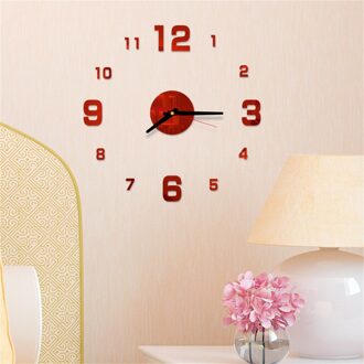 3d Real Grote Wandklok Modern Overhaast Kwarts Klokken Mode Horloges Spiegel Sticker Diy Woonkamer decor rood
