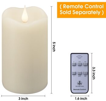 3D Realistische Vlam Kaars, Vlamloze Led Kaars Met Moving Wick/Dancing Flame, Afstandsbediening Met Timer ivoor D3H5Inch