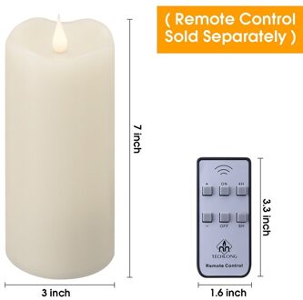 3D Realistische Vlam Kaars, Vlamloze Led Kaars Met Moving Wick/Dancing Flame, Afstandsbediening Met Timer ivoor D3H7Inch