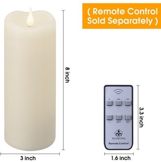 3D Realistische Vlam Kaars, Vlamloze Led Kaars Met Moving Wick/Dancing Flame, Afstandsbediening Met Timer ivoor D3H8Inch