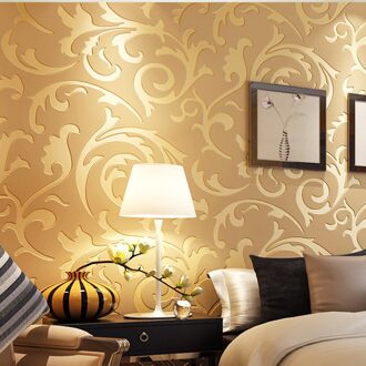 3D Reliëf Decoratie Tv Achtergrond Woonkamer Damast Cover Wallpaper Modern Roll Bloemen Patroon Non Woven Slaapkamer Diy Thuis goud