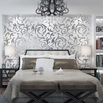 3D Reliëf Decoratie Tv Achtergrond Woonkamer Damast Cover Wallpaper Modern Roll Bloemen Patroon Non Woven Slaapkamer Diy Thuis zilver