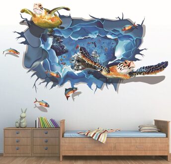 3D Sea World Schildpad Muursticker Submarine Vis Decals Coral Huis Decoratie Voor Kinderkamer Behang Cartoon Dieren Home Decor PC0953