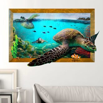3D Sea World Schildpad Muursticker Submarine Vis Decals Coral Huis Decoratie Voor Kinderkamer Behang Cartoon Dieren Home Decor PC9265