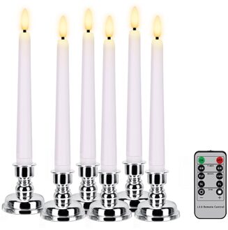 3D Simulatie Vlam Led Kaars Flickering Flame Met Afstandsbediening Verjaardag Kaarsen Met Kandelaar Kerst Woondecoratie zilver candlestick