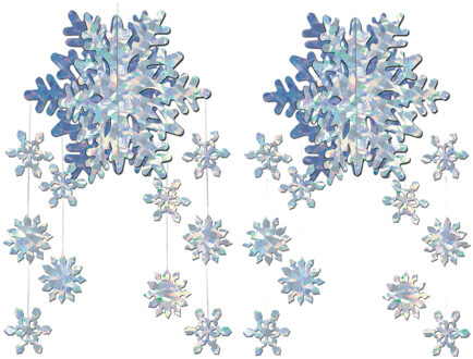3D sneeuwvlok hangdecoratie mobiel - 2x - iriserend - 56 cm - winter thema versiering