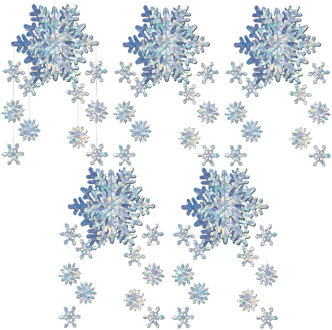 3D sneeuwvlok hangdecoratie mobiel - 5x - iriserend - 56 cm - winter thema versiering