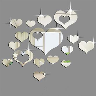 3D Spiegel Liefde Harten Muursticker Sticker DIY Muurstickers voor Woonkamer Moderne Stijl Thuis Kamer Art Mural Decor verwijderbare 801