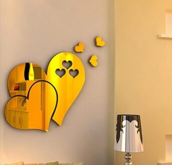3D Spiegel Liefde Harten Muursticker Sticker Diy Muurstickers Voor Woonkamer Moderne Stijl Thuis Kamer Art Mural Decor verwijderbare # Yj goud