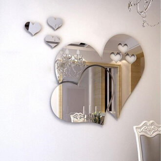 3D Spiegel Liefde Harten Muursticker Sticker Diy Muurstickers Voor Woonkamer Moderne Stijl Thuis Kamer Art Mural Decor verwijderbare Zilver