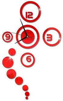 3D Spiegel Sticker Klok Muur Opknoping Horloge Moderne Naald Klok Luidspreker Mute Woonkamer Thuis Diy Decoratie Props Rood