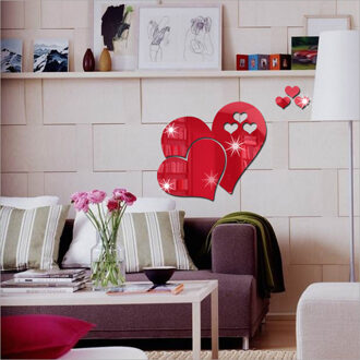 3D Spiegel Sticker Love Hearts Muursticker Decal Diy Home Kamer Art Mural Decor Verwijderbare Voor Slaapkamer Woonkamer Thuis decor Rood