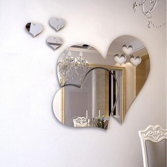 3D Spiegel Sticker Love Hearts Muursticker Decal Diy Home Kamer Art Mural Decor Verwijderbare Voor Slaapkamer Woonkamer Thuis decor Zilver