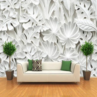 3D Stereo Relief White Leaves Gypsum Photo Wallpaper Living Room TV Sofa Study Background Wall Cloth Modern Creative Art Murals