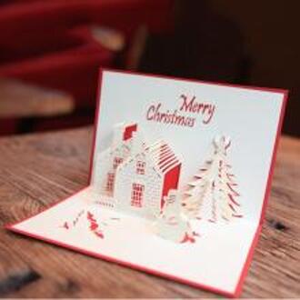 3D Stereoscopische Leuke Feestdagen Kasteel Boom Papier Kaarten Wenskaart