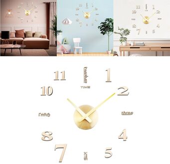 3D Sticker Wandklok Grote Moderne Klok Oversized Thuis Eetkamer Hotel Coffee Shop Badkamer Decoratie Ornamenten gouden