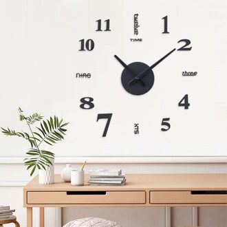 3D Sticker Wandklok Grote Moderne Klok Oversized Thuis Eetkamer Hotel Coffee Shop Badkamer Decoratie Ornamenten zwart 2