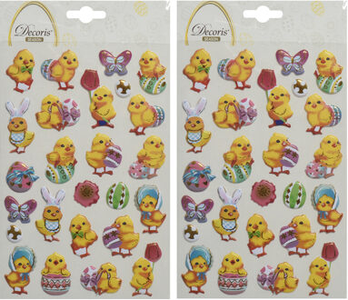 3D Stickers voorjaar en Pasen - 2x - kuikentjes - 1 vel - 14 x 21 cm