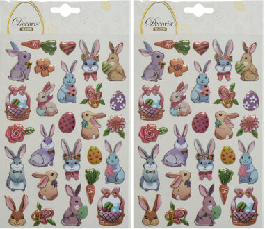 3D Stickers voorjaar en Pasen - 2x - paashazen - 1 vel - 14 x 21 cm