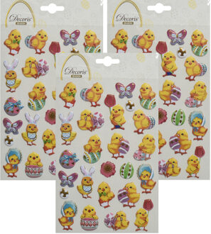 3D Stickers voorjaar en Pasen - 3x - kuikentjes - 1 vel - 14 x 21 cm