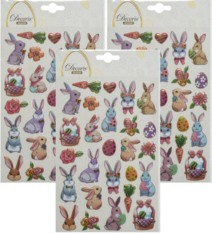 3D Stickers voorjaar en Pasen - 3x - paashazen - 1 vel - 14 x 21 cm