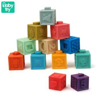 3D Touch Cube Emboss Hand Ball Baby Bricks Bath Teether Squeeze Toys Large Soft Plastic Silicone Rubber Building Blocks for Baby