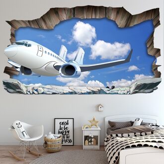 3D Vliegtuigen Gebroken Muur Vloer Sticker Waterdichte Blauwe Hemel Witte Wolken Muursticker Voor Badkamer Kids Kamers Home Decor Art muurschildering