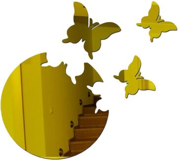 3D Vlinder Decoratie Acryl Spiegel Muur Sticker Home Decor Stickers Woonkamer Slaapkamer Badkamer Wc Wall Mural Art Decal goud