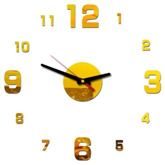 3D Wandklok Diy Acryl Grote Frameloze Spiegel Nummer Sticke Art Decal Woonkamer Decor Wandklok Moderne goud-2