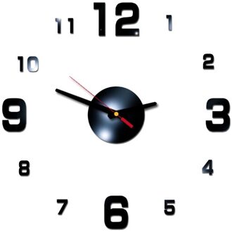 3D Wandklok Diy Acryl Grote Frameloze Spiegel Nummer Sticke Art Decal Woonkamer Decor Wandklok Moderne zwart-2