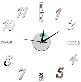 3d Wandklok Kleine Maat 17 Inch Multi Kleuren Optie Acryl Spiegel Gezicht Thuis Woonkamer Decoratie Klassieke Stijl Muur stickers Zilver