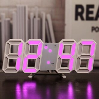 3D Wandklok Led Usb Digitale Wekker Moderne Nachtlampje Tafel Klok Woonkamer Decoratie Elektronische Muur Horloge wit kader roze