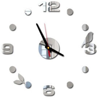 3D Wandklok Patroon Luxe Grote Diy Decoratieve Muur Sticker Home Decor Klok Woonkamer Home Decoratie Spiegel Art Zilver