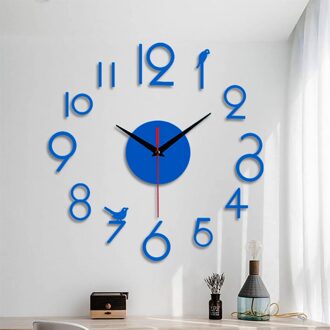3D Wandklok Spiegel Muurstickers Creatieve Diy Wandklokken Afneembare Art Decal Sticker Home Office Decor Woonkamer 50x50cm blauw