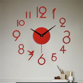 3D Wandklok Spiegel Muurstickers Creatieve Diy Wandklokken Afneembare Art Decal Sticker Home Office Decor Woonkamer 50x50cm rood
