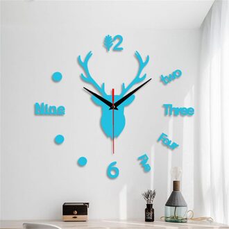3d Wandklok Spiegel Muurstickers Herten Hoofd Creatieve Diy Grote Wandklok Quartz Horloge Art Decal Sticker Woonkamer Home decor B