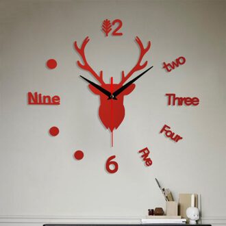 3d Wandklok Spiegel Muurstickers Herten Hoofd Creatieve Diy Grote Wandklok Quartz Horloge Art Decal Sticker Woonkamer Home decor
