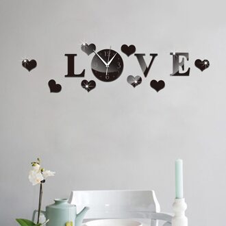 3D Wandklok Spiegel Sticker Mute Liefde Hart Diy Home Office Decoratie Wxv goud